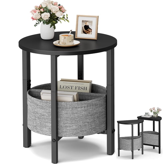 Small Round Side Table End Tall Accent With Storage Basket Set Of 2 Half Tables Moon Coffee Bedside Modern Nightstand For Living Room Bedroom Black