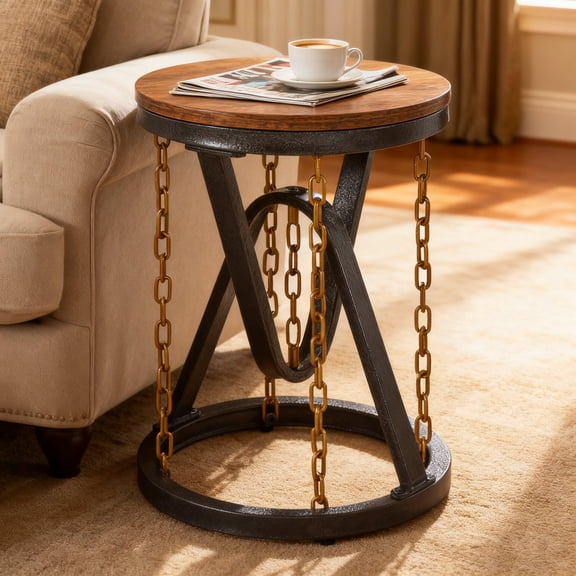 Small Round Side Table, Floating Magic End Table, 12.6" Mid Century Modern Accent Table, Tensegrity Coffee Drink Table with Metal Frame for Living Room, Farmhouse, Bedroom