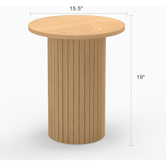 Small Round Side Table, Fluted Drum Pedestal End Table, Wood Plant Stand for Small Spaces, , Bedroom, and Living Room Desk Furniture, Nature