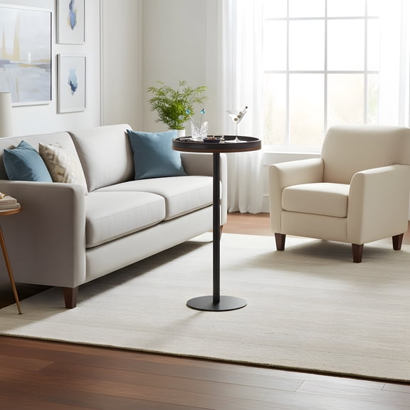 Small Round Side Table - Rustic Brown End Table for Living Room