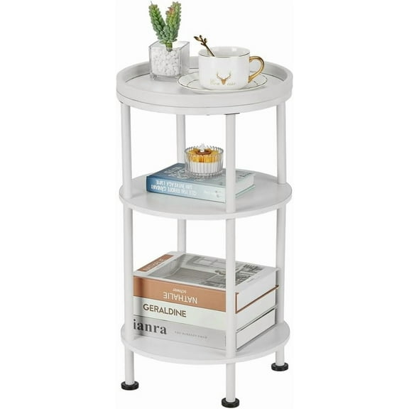 Small Round Side Table for Small Spaces, 3-Tier Round Accent Table Slim Side Table, Modern Sofa Corner Table for Living Room Nightstand Bedroom (White)