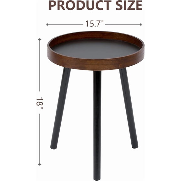 Small Round Side Table, Solid Wood End Table with 3 Metal Legs, Modern Accent Table Circle Coffee Table for Living Room Bedroom Office and Small Spaces, 15.7 * 15.7 * 18 inch