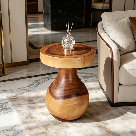 Small Round Side Table, Suar Wood Side Table, Round Nightstand, Small Accent Table, Round End Table for Living Room, Wooden Side Table