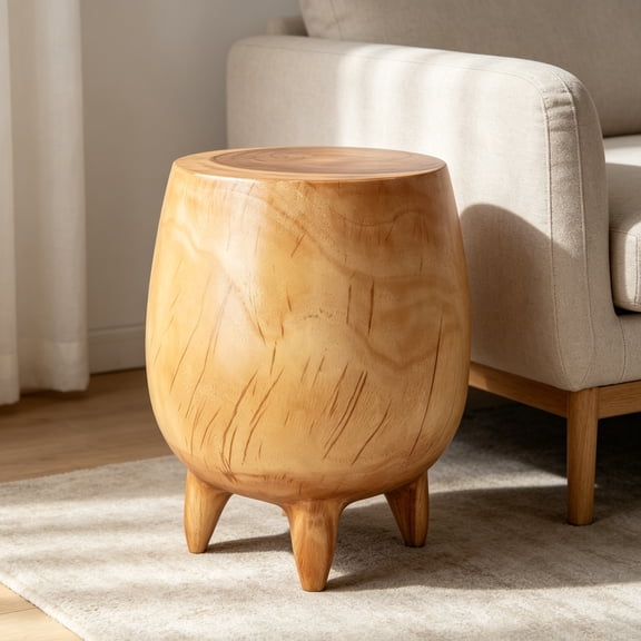 Small Round Side Table, Suar Wood Side Table, Round Nightstand, Small Accent Table, Round End Table for Living Room, Wooden Side Table