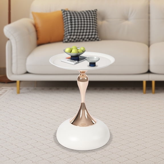 Small Round Side Table Tray Top Metal End Table for Living Rooms and Yards White