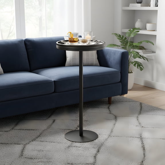 Small Round Side Table for Narrow Spaces - Modern Black Accent Table