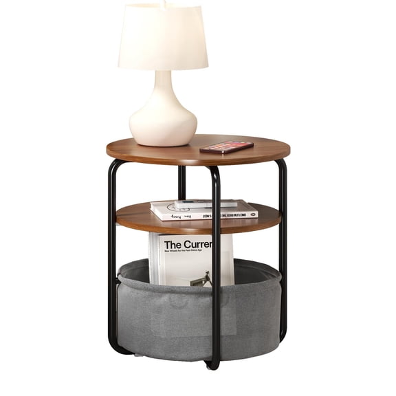 Small Round Side Table with Storage Bag, 3-Tier Accent Round End Table with Storage Functions for Living Room,Smalls Corner Table for Small Spaces