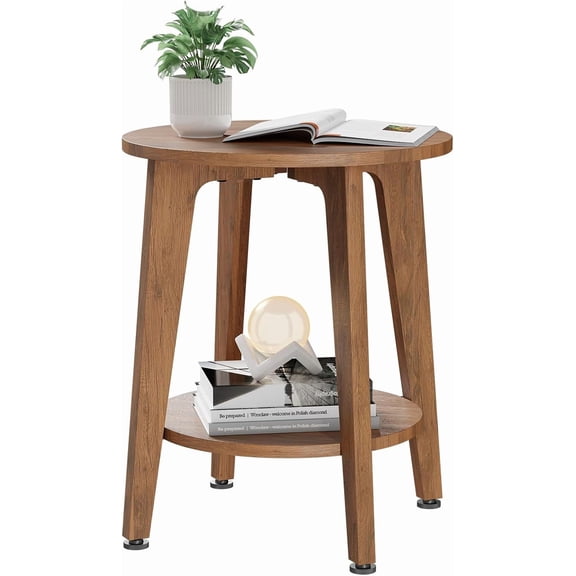Round Side Table, Small End Table, Nightstand Bedside Table with Tapered Legs, for Living Room, Rustic Walnut