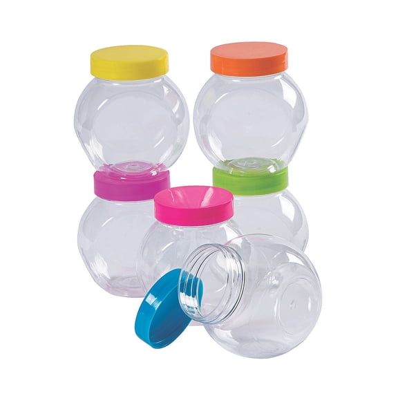 Fun Express Assorted Plastic Bright Lids Candy Food Storage Jars 12 Count