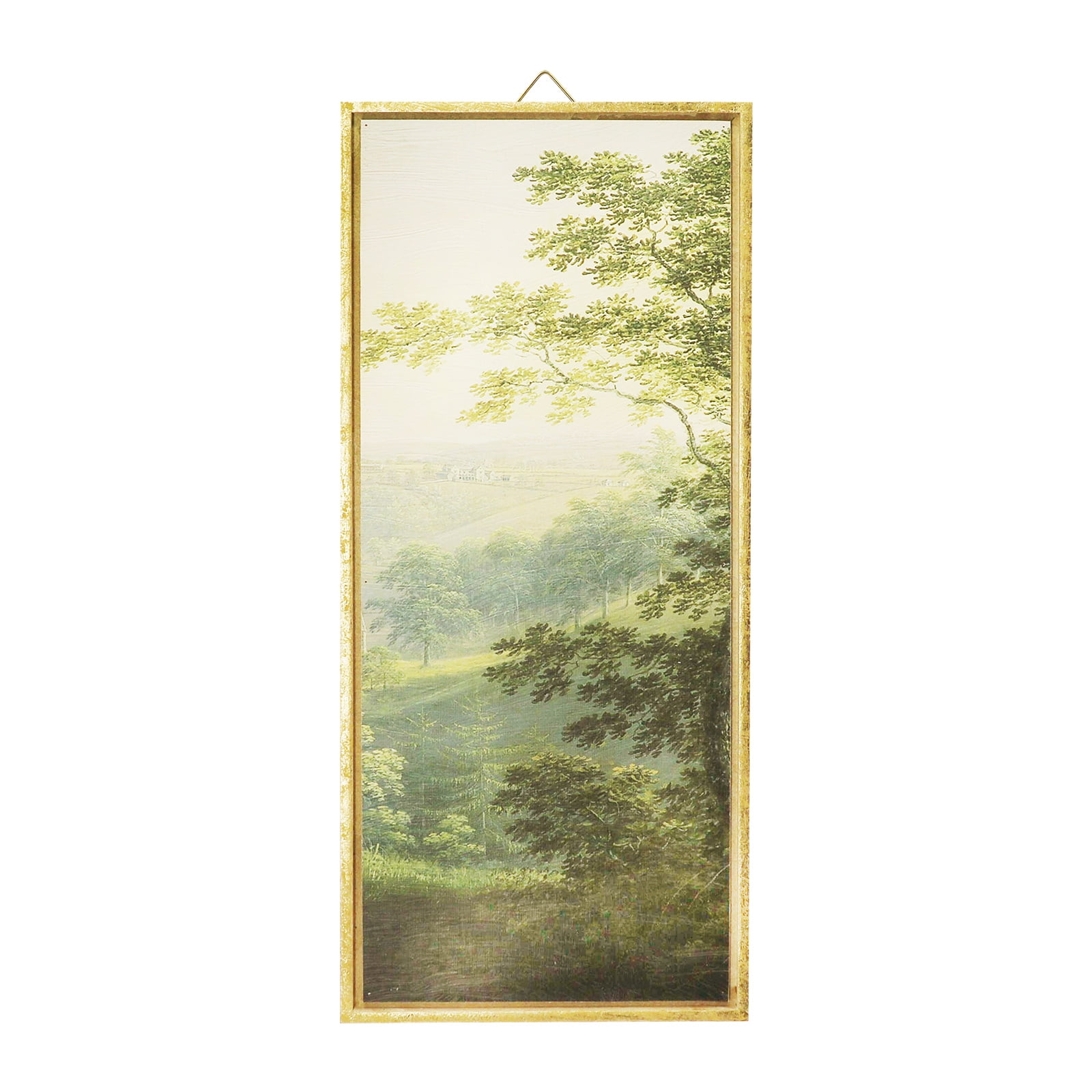 Green Landscape Wall Art with Gold Frame, 7" x 17"