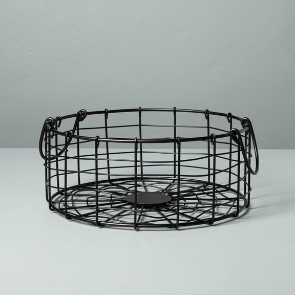 Small Round Wire Storage Basket with Handles - Black, Iron, Farmhouse Decor, Organizational