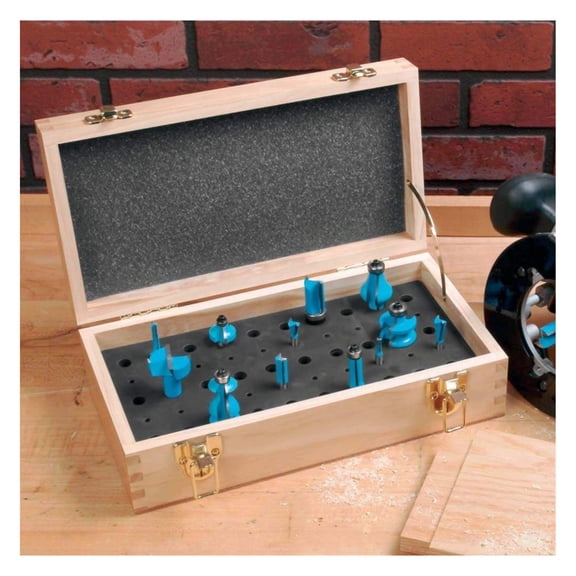 Small Router Bit Case - Premium Foam-Lined Wooden & Router Bit Storage Case w/ Rubber Feet on Bottom - Safe & Secure Carpenter Tool Box for Storing Straight, Round Over, Specialty Bits & More