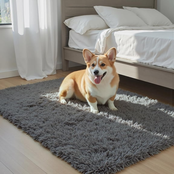 Small Rug Throw Rugs for Bedroom, Mini Area Rug, Fluffy Grey Carpet, Affordable Door Entryway Indoor Inside Front Entrance Dog 2x3 Mat, Home Decor Aesthetic(2 x 3, Dark Grey)