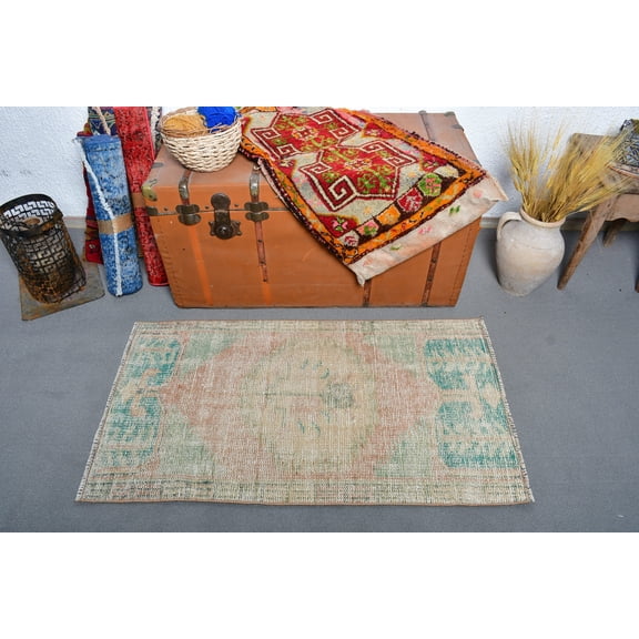 Small Rug, Turkish Rug, Vintage Rug, Oushak Rug, Rugs For Bathroom, 2.1x3.8 ft Orange Rug, Door Mat Rugs, Wool Rug, Small Entry Rug, 13434