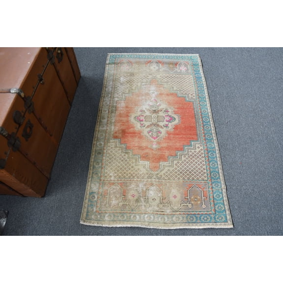 Small Rug, Vintage Rug, Turkish Rug, Oushak Rug, 30x53 inches Red Rug, Handmade Wall Hanging Rugs, Office Rug, Little Rug, 11846