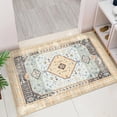 thumbnail image 1 of Small Rug Washable Boho Area Rugs for Entryway Bedroom Non Slip Throw Carpet for Bathroom Entrance Bedside Indoor Door Mat Soft Floral Home Decor 2''x3'',Beige and Blue, 1 of 6