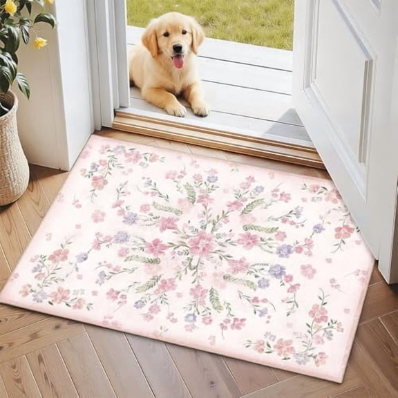 Small Rugs 2x3 Pink Floral Rug for Entryway Bathroom Kitchen Entrance Doormat,Boho Washable Vintage Bohemian Farmhouse Accent Floor Throw Carpet Non Slip,Blush Flowers
