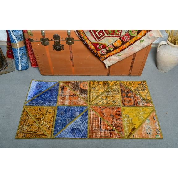 Small Rugs, Patchwork Rug, Turkish Rug, Oushak Rugs, Rugs For Entry, 1.9x3.6 ft Orange Rug, Overdyed Rug, Wool Rug, Housewarming Gift, 13428