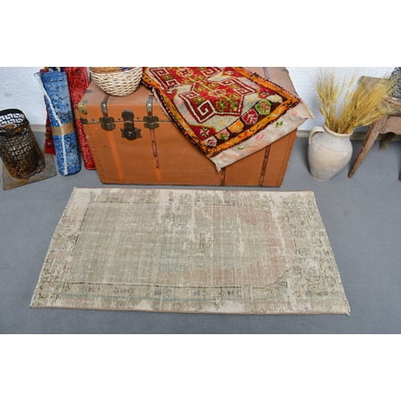 Small Rugs, Turkish Prayer Rug, Vintage Rug, Antique Rug, Rugs For Gift, 2.2x4.2 ft Green Rug, Muted Oushak Rug, Decorative Rug, 13384