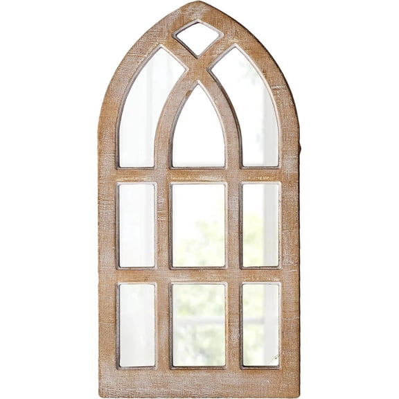 Small Rustic Arched Window Mirrors for Wall Decor 8 X 16 Inch, Hanging Farmhouse Cathedral Window Pane Mirror, Distressed Wooden Frame Decorative Mirror for Living Room Hallway Entryway