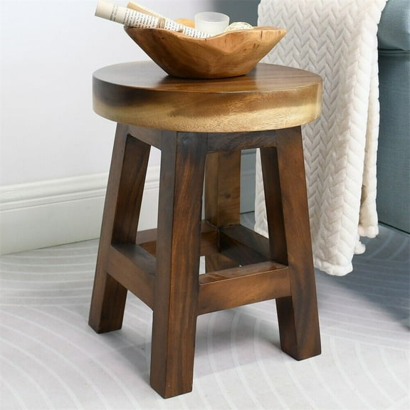 Small Rustic Solid Wooden Stool Round Side Table Bedside Table 18" H