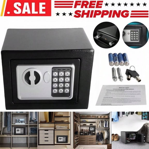 Small S-Afe Box Elcetrnic S-Afe With Digital Keypad & Keys, Money Lock Boxes, Safety Boxes For Home, Office, Hotel Rooms,Business, Jewelry, Gun, Cash, Steel Alloy Drop S-Afe 9.1" X 6.7" X 6.7''