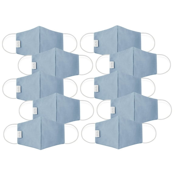 Small, S/M, Standard Reusable Face Mask, Light Blue, 10 Pack