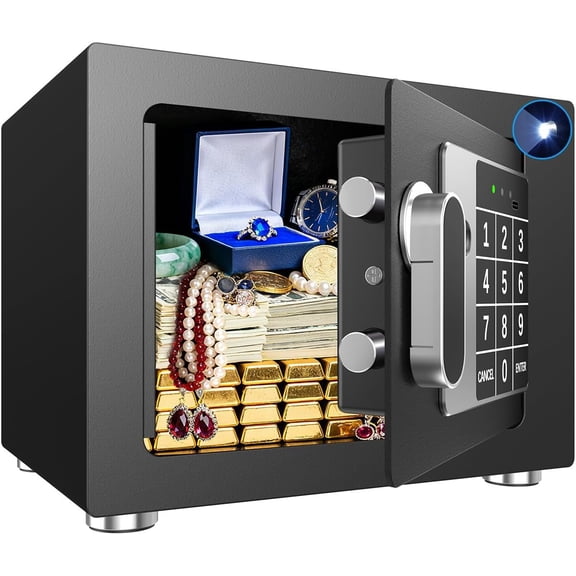 Small Safe, 6.7"D x 9"W x 6.7"H, Keypad Lock Box for , , Passport, Safe for Closet, College Dorm Room, Black