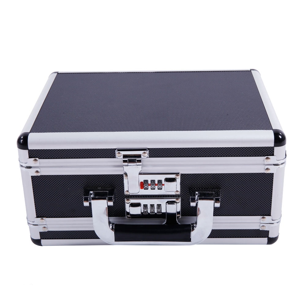 Small Safe Box, Aluminum Locking Gun Case, Pistol HandGun Lock Box, Hard Storage Carry Case, Silver Small Safe Box, Aluminum Locking Gun Case, Pistol HandGun Lock Box, Hard Storage Carry Case, Silver