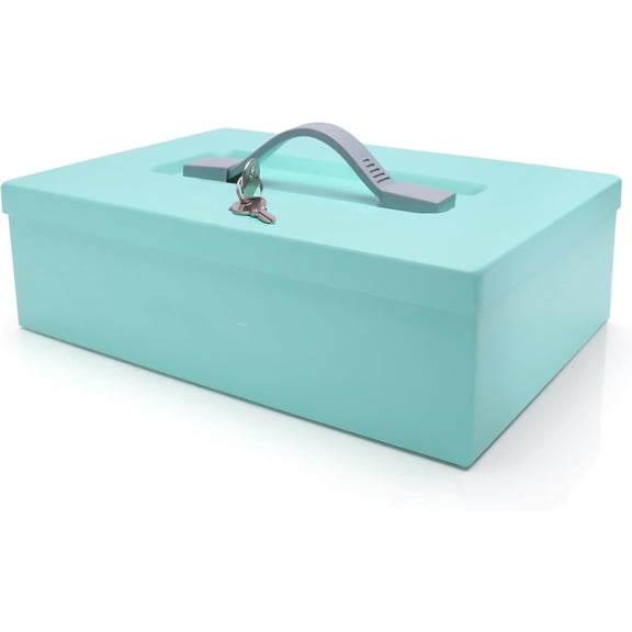Small Safe Box for Home - Fire Resistant Documents Lock Box with Keys - Steel Security with Key Lock for Personal Items, Jewelry, Money - 0.17 Cubic Feet - Teal