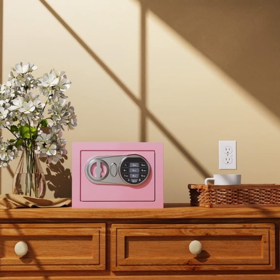Small Safe Box for Money, Digital Home Safe Box with Keys&Code for Cash and Coin, Mini Safes for Kids, Personal Items for Hotel, 6.69"D x 9.05"W x 6.69"H, 0.236 Cu.Ft.