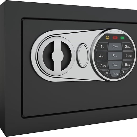 Small Safe Box for Money, Digital Mini Safe Box with Keys&Code for Cash and Coin, Security Home Safes for Kids Personal Items, 6.69"D x 9.05"W x 6.69"H, 0.236 Cu.Ft.