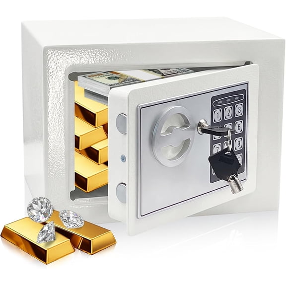 Small Safe Box, Safety Lock Box for Dorm, 0.23 CuFt Mini Cabinet Safe for Use, Wall Personal Safe with & Code for Office Hotel (White)