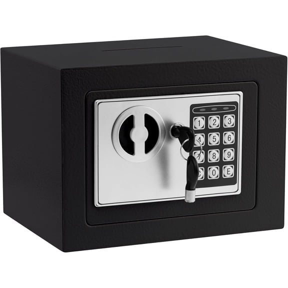 Small Safe Box With Digital Keypad & - 9.05 x 6.7 x 6.7 Inches Wall Safe 0.23Cuft Mini Box for Office Hotel Rooms Business (Black)