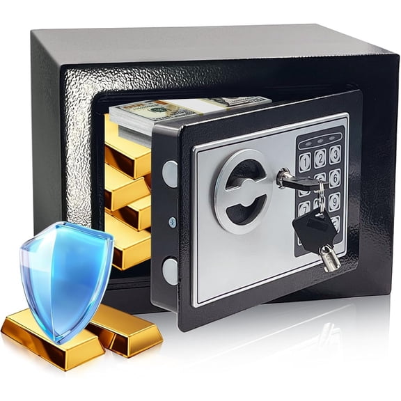 Small Safe Box for , 0.23 Cu Ft Mini Safes Safety Lock Box for Dorm Use, Wall Personal Safe with & Code for Office Hotel (Black)