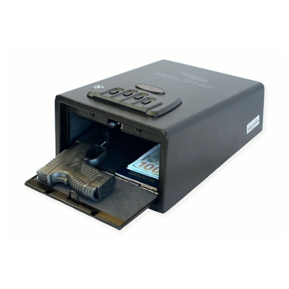 Small Safe for Home - Quick Access Vault - Handgun Safe - Hidden Security Box - Bedroom or Office - Digital Lock & Key - 16 Gauge Steel