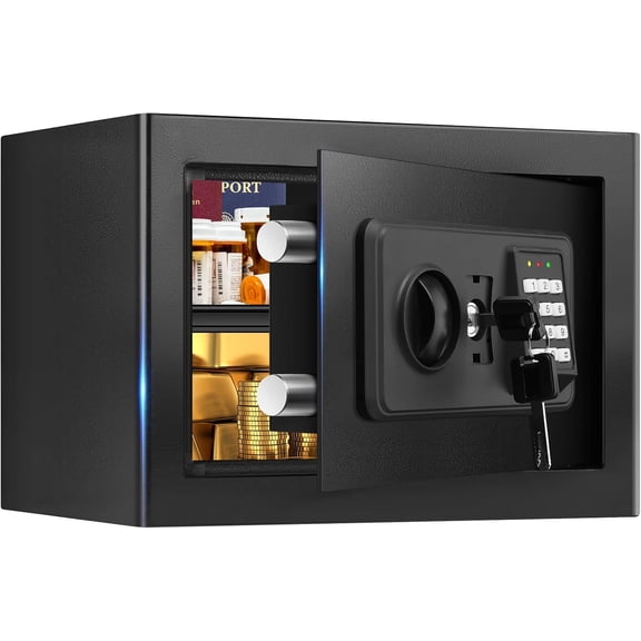 Small Safes for Use, Digital Safe Box with Combination Lock, Spare and Removable Shelf, Steel Lock Box Safe for Document Valuables 12.2" W x 7.87" D x 7.87" H