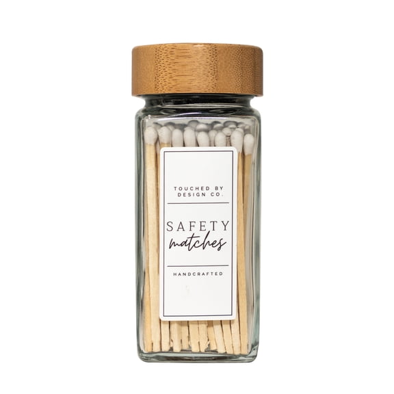 Small Safety Match Jar Holder | Glass Bottle Jar with White Wood Matches | Long 3 Bulk Long Matchsticks | Approx 40 Matches in Cloche with Striker | Home Decor