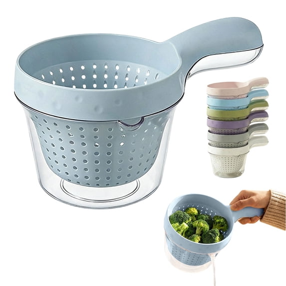 Small Salad Spinner,Fruit Washer,Kitchen Dual-Layer Draining Basket With Handle,Small Fruit Spinner And Strainer,Mini Colander,Dual Layer Rinser,Watermelon Bowl Strainer For Berries,Vegetables,Fruits