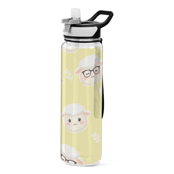 Small Sample Grass Pattern Sport Water Bottle Tritan with Straw 1000ml Portable for Outdoor Daily Use