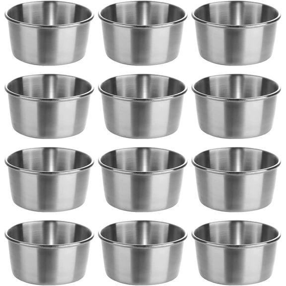 Small Sauce Cups, 12 Pack 2.8oz Stainless Steel Ramekin Dipping Sauce Cup, Silver Commercial Grade Individual Round Condiment Cups
