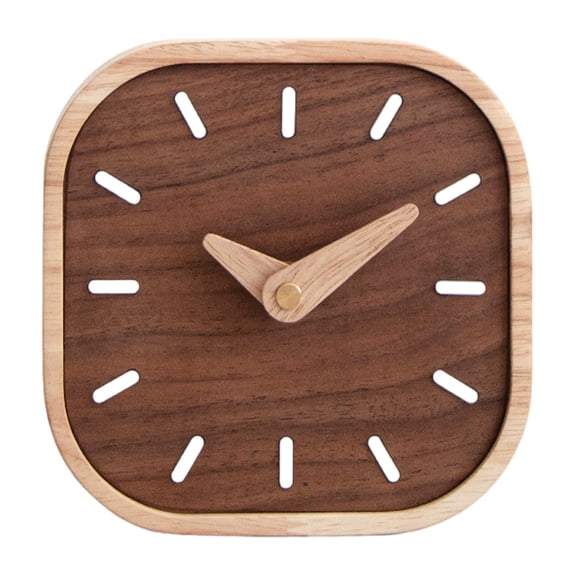 Small Scale Desk Clock with Luxurious Walnuts Tone Silents Bedsides Clock for Gifting
