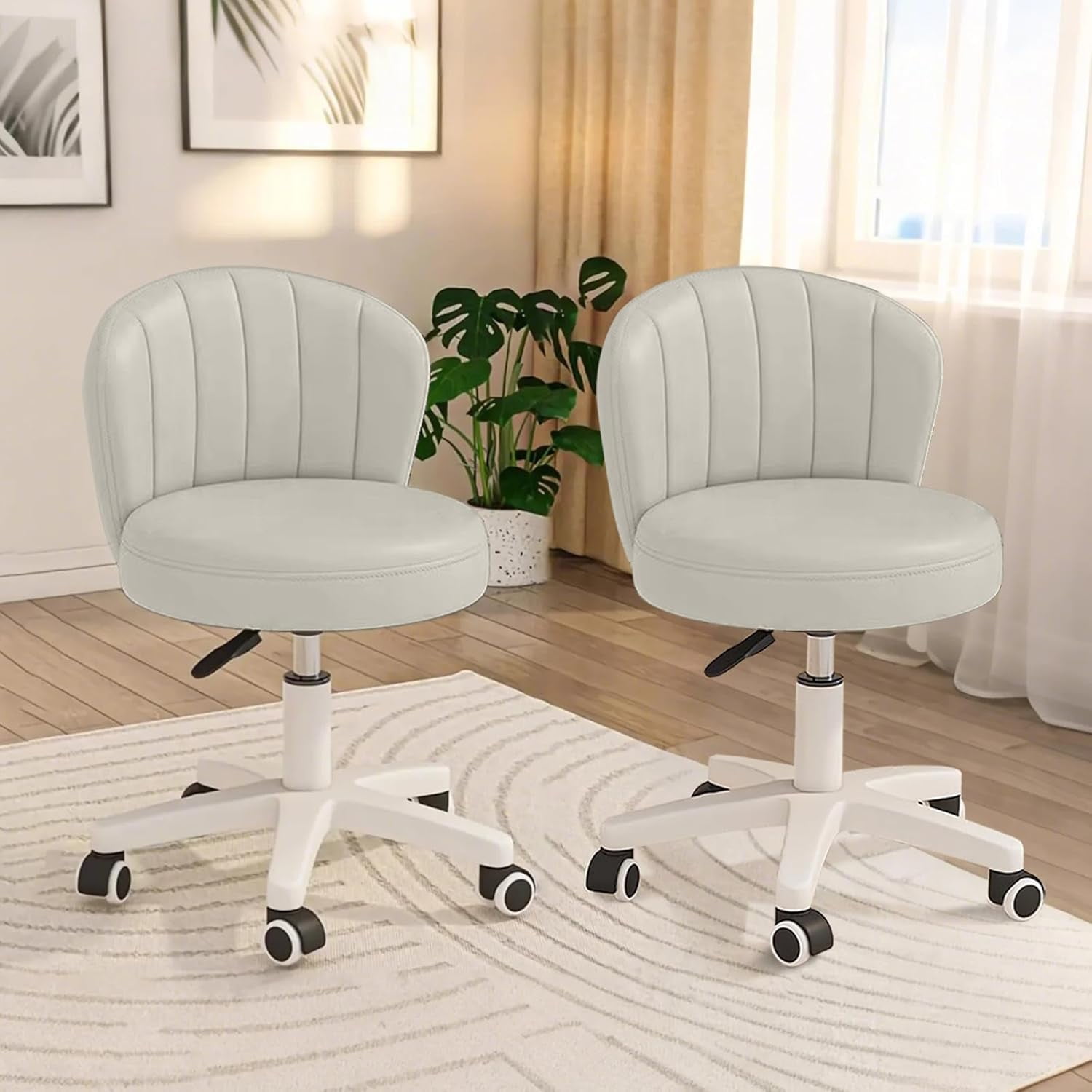 Small Scallop Desk Chair with Back, Cute Armless Rolling Vanity Chair ...