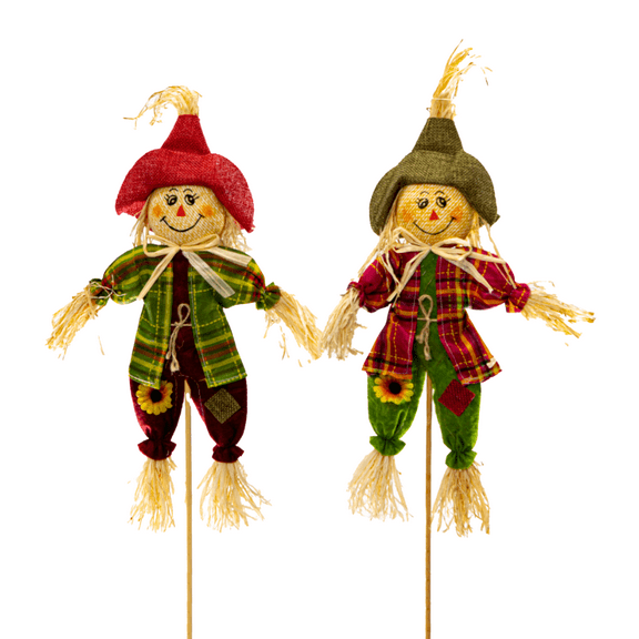 Small Scarecrow Decorations for Halloween or Thanksgiving - Assorted Bulk Case of 24 - 22"OAL