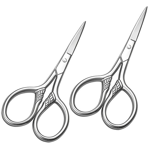 Small Scissors – Facial Hair Small Grooming Scissors For Men Women - Eyebrow, Nose Hair, Mustache, Beard, Eyelashes, Ear Trimming Kit - 2PCS Silver
