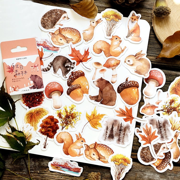 92-Piece Fall & Autumn Sticker Pack - Cute Forest Animals, Maple Leaves, Acorns For Laptop, Scrapbook, Water Bottle Decor
