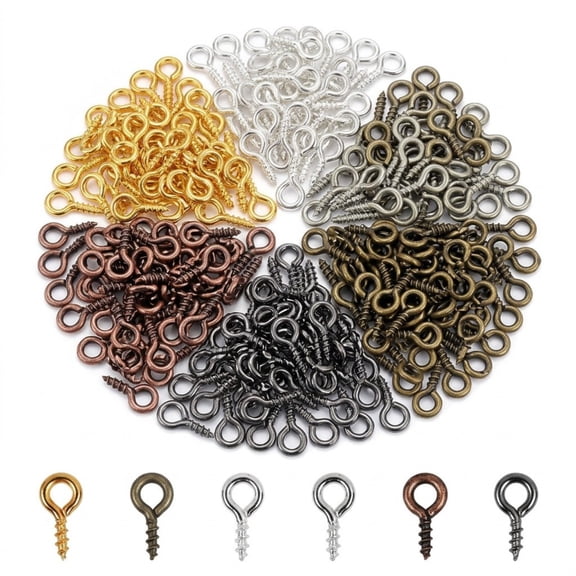 Small Screw Eye Pins, 600Pcs Silver Threaded Eye Hooks Screw Clasps for Jewelry Making, Necklaces, Bracelets, Earrings, Anklets, DIY Crafts, Ornaments, Multicolor