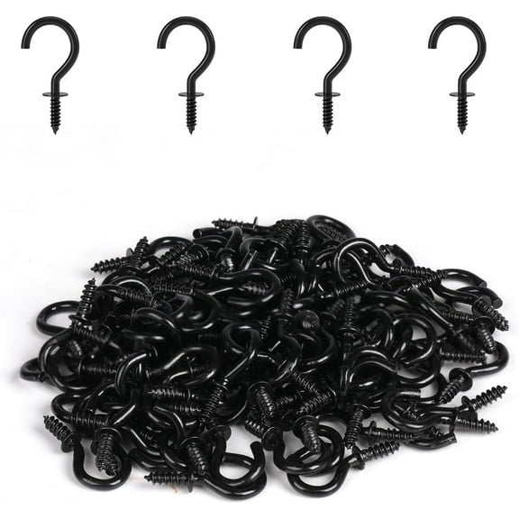 Small Screw Hooks, 1/2 Inch Mini Metal Twist in Hook, 100 Pcs, Black