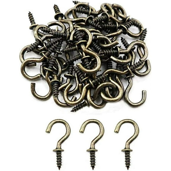 Small Screw Hooks 1/2'' Screw Cup Hook Bronze Screw-in Light Hooks DIY Jewelry Hooks (60Pack)