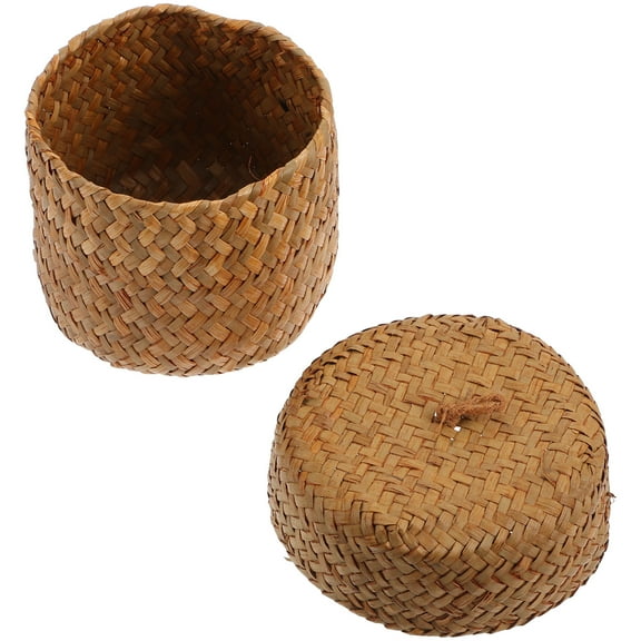 Small Seagrass Basket with Lid Flower Household Storage Natural Child